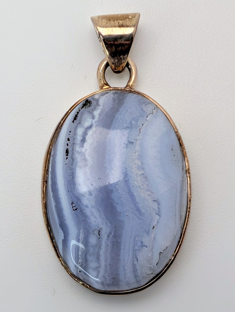 Blue Lace Agate S925 Sterling Silver Gemstone Pendant with Druzy